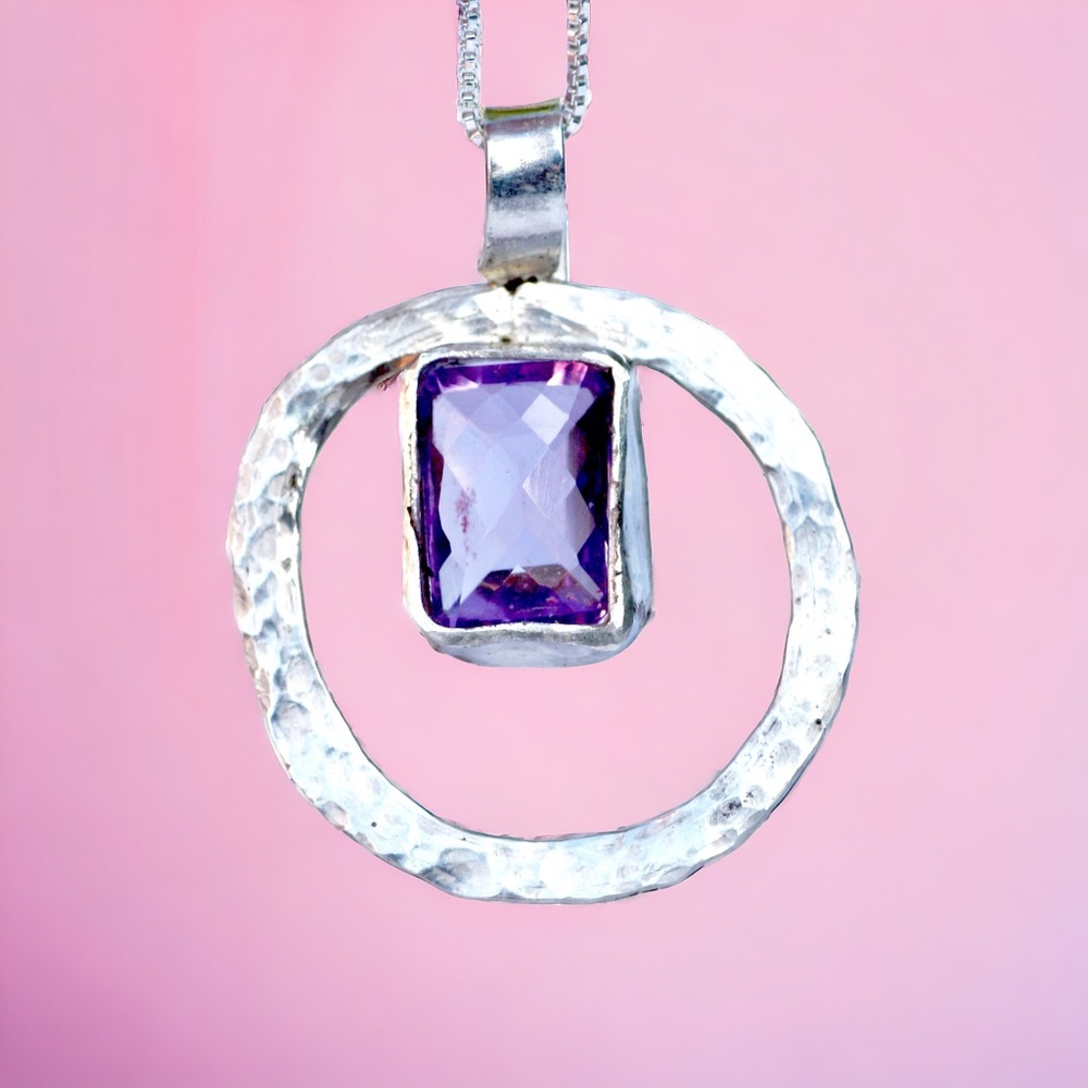 Natural Amethyst Pendant Sterling Silver, February Birthstone , 6th Anniversary